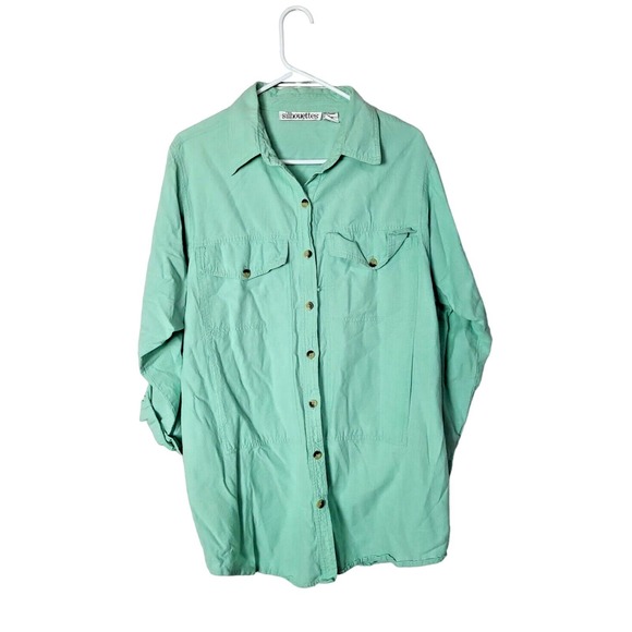Silhouettes Mint Green Pockets Long Sleeve Casual Button Down Shirt Womans SZ 1X - Picture 1 of 4
